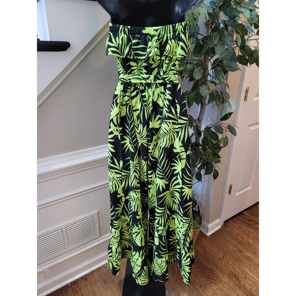 CATO Leaf Print Strapless Jumpsuit Women's Size Large Green Black Summer - Picture 8 of 11